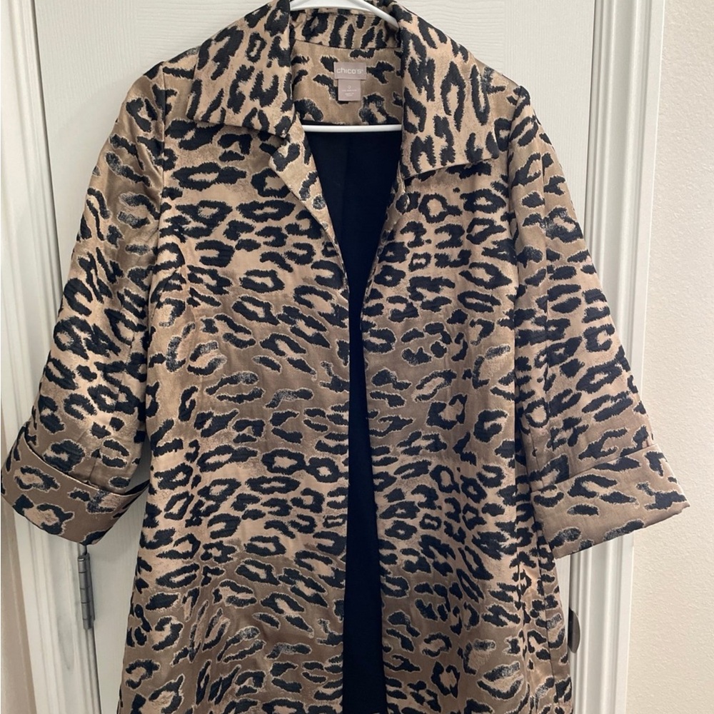 Chico's Animal Print Jacket in Black and Tan